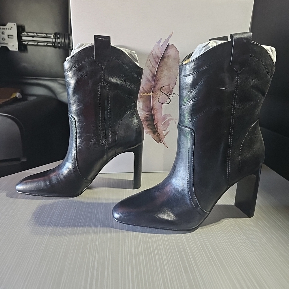 Jessica Simpson Xovira Mid Calf Black‎ Leather Boot Women's Size 7.5 NEW In Box